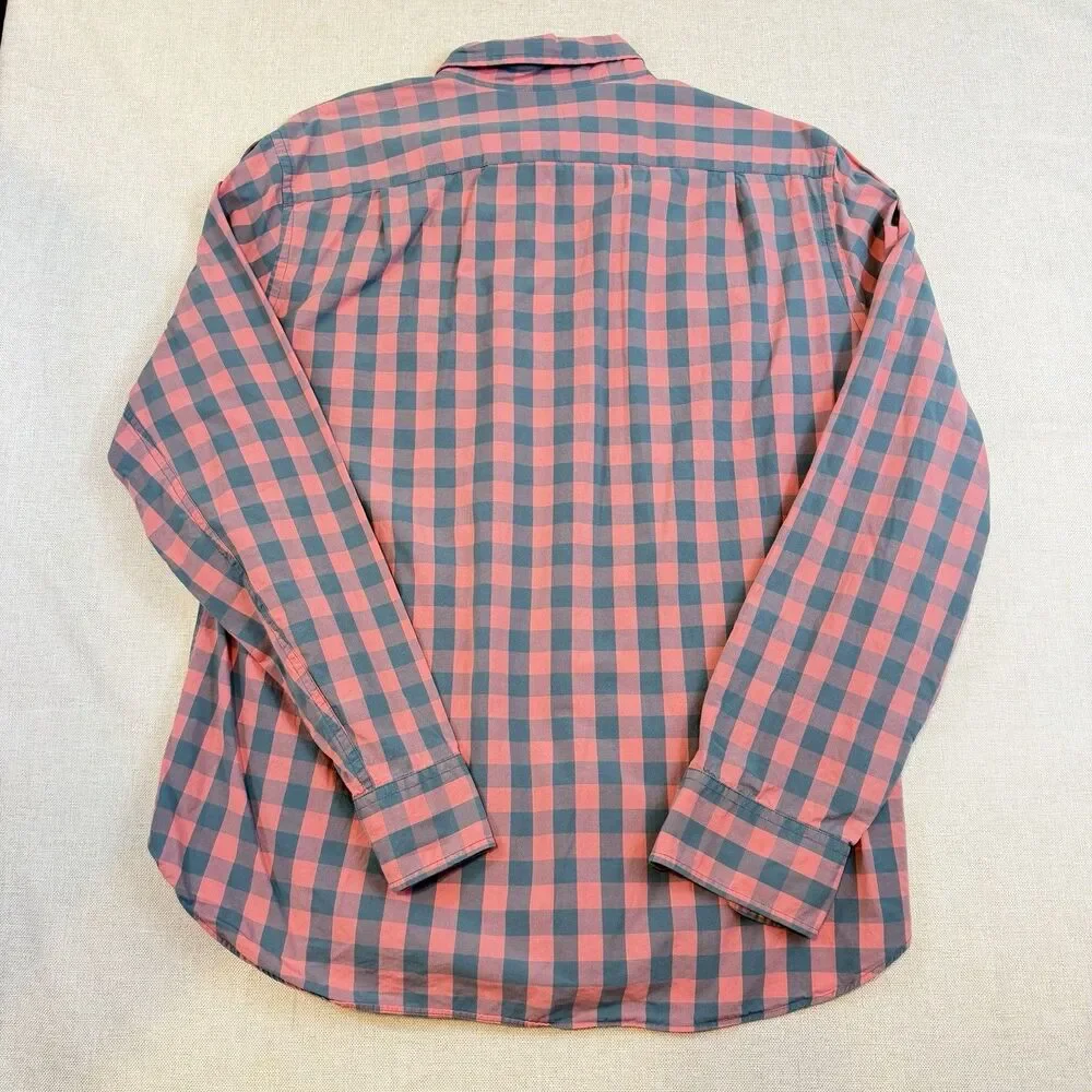 J.Crew Mens Large Pink Blue Gingham Check Button Down Shirt Long Sleeve Cotton